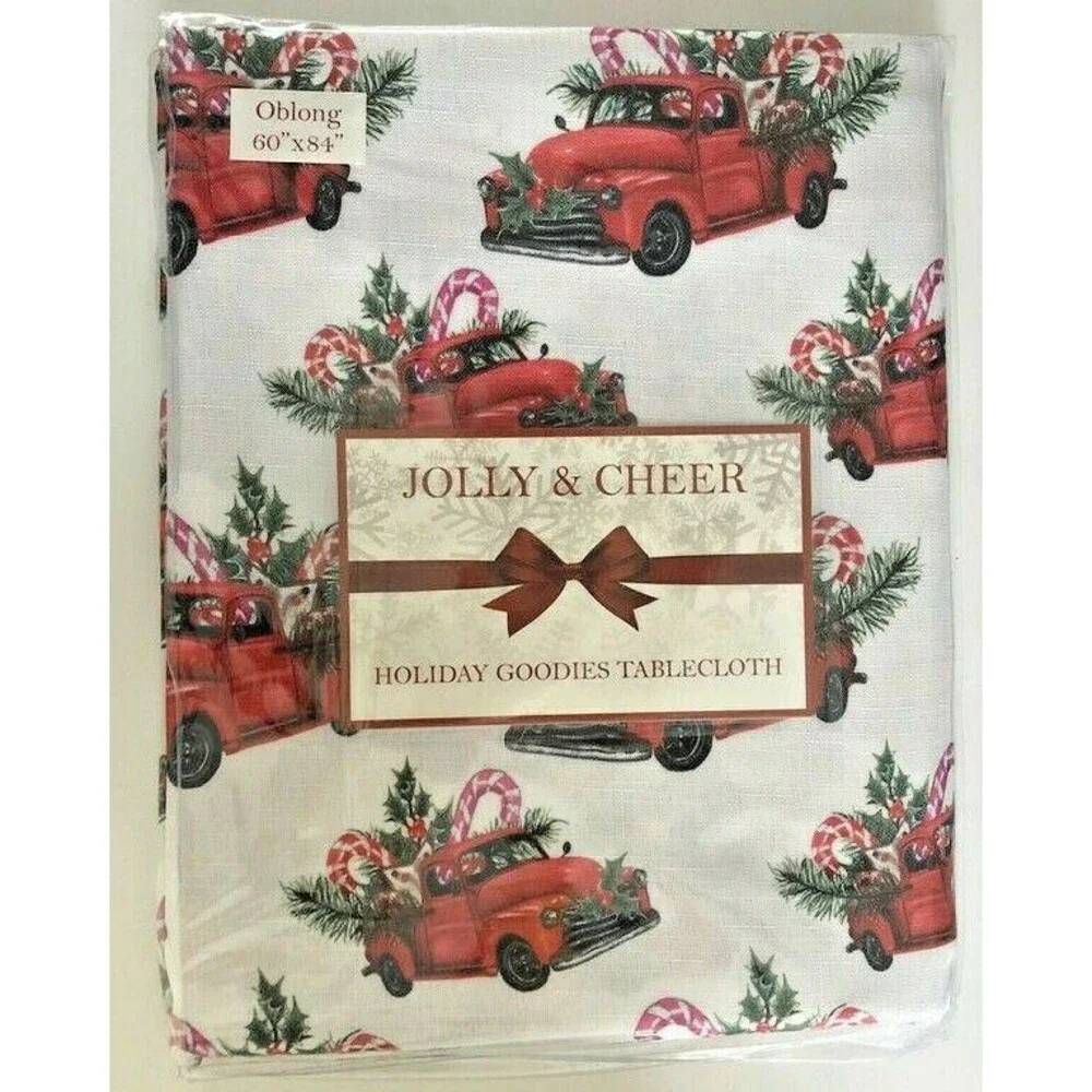 Christmas Fabric Tablecloth Vintage Red Farm Truck Country 60x84
